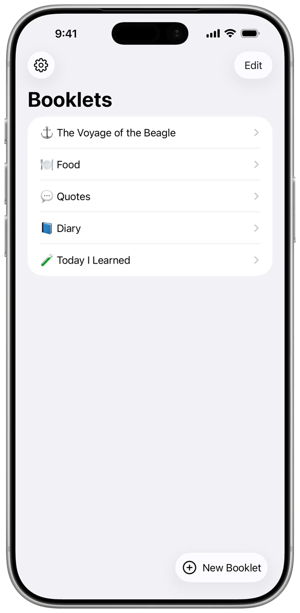 The list of booklets in LogBooklet on iPhone.